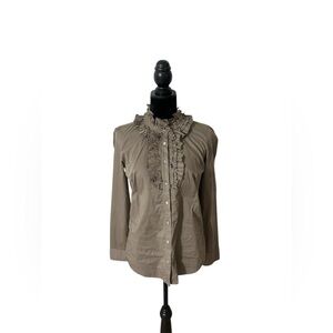 J Crew confetti ruffle taupe shirt